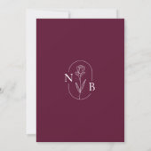 Burgundy Minimalist Wildflower Wedding Monogram  Einladung (Rückseite)