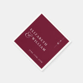 Burgundy Minimalistisch Elegant Monogram Wedding Serviette (Ecke)