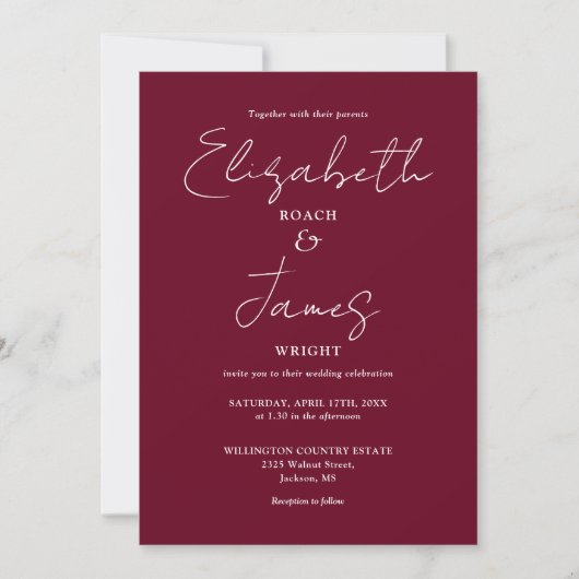 Burgundy Minimalistisch Elegant QR Code Wedding Einladung (Vorderseite)