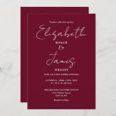 Burgundy Minimalistisch Elegant QR Code Wedding Einladung (Vorne/Hinten)