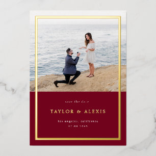 Burgundy Minimalistisch Frame Foto Save the Date G Folieneinladung