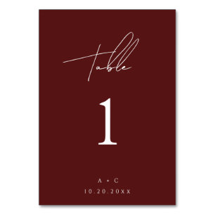 Burgundy Minimalistisch Modern Wedding Table Card Tischnummer