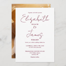 Burgundy Minimalistisch Script Foto Wedding Einladung