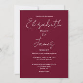 Burgundy Minimalistisch Script Foto Wedding Einladung (Vorderseite)