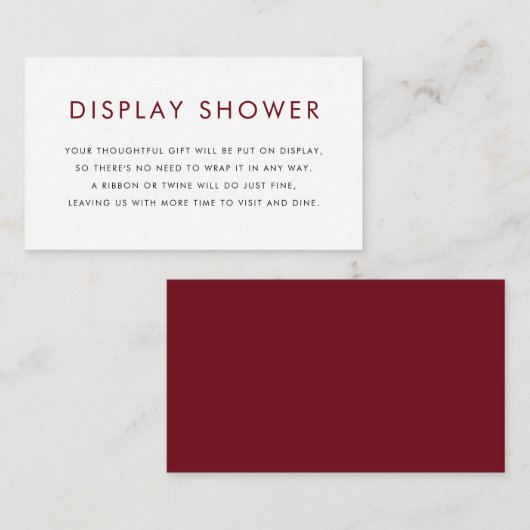 Burgundy Minimalistisch Typografy Display Shower Begleitkarte (Vorne/Hinten)