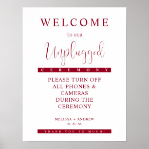 Burgundy Minimalistisch Unplugged Wedding Sign Poster