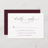 Burgundy Minimalistisch Wedding RSVP Card (Vorne/Hinten)