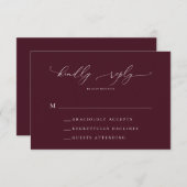 Burgundy Minimalistisch Wedding RSVP Card (Vorne/Hinten)