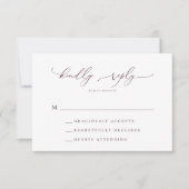 Burgundy Minimalistisch Wedding RSVP Card Karte (Vorderseite)
