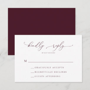 Burgundy Minimalistisch Wedding RSVP Card Karte