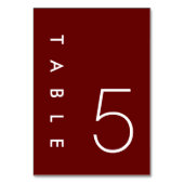 Burgundy Minimalistisch Wedding Tischnummern Card (Rückseite)
