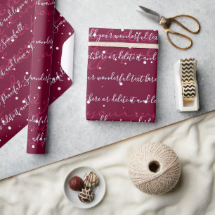 Burgundy Minimalistischer Skripttextschneefall Geschenkpapier
