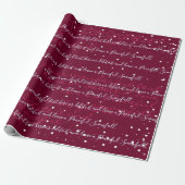 Burgundy Minimalistischer Skripttextschneefall Geschenkpapier (Ungerollt)