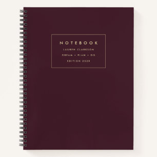Burgundy Minimalistisches Notebook mit Goldakzente Notizblock