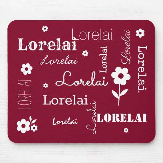Burgundy mit weißen Blume, angepasste Mauspad (Vorne)