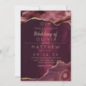 Burgundy Modern Agate Wedding Einladung (Vorderseite)