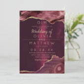 Burgundy Modern Agate Wedding Einladung (Stehend Vorderseite)