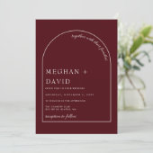 Burgundy Modern Arch Wedding Einladung (Stehend Vorderseite)