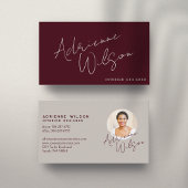 Burgundy Modern Elegant Signature Minimalist Photo Visitenkarte