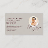 Burgundy Modern Elegant Signature Minimalist Photo Visitenkarte (Rückseite)