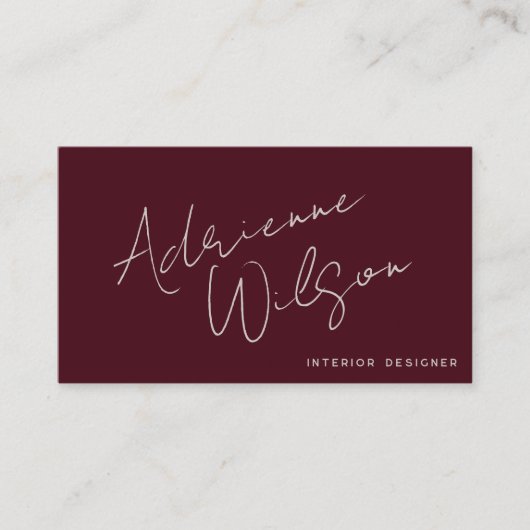 Burgundy Modern Elegant Signature Minimalist Photo Visitenkarte (Vorderseite)