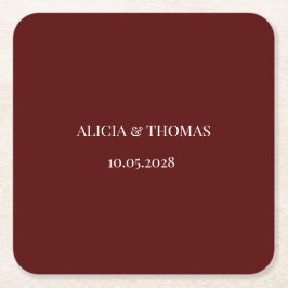 Burgundy Modern Initials Minimalist Wedding  Rechteckiger Pappuntersetzer