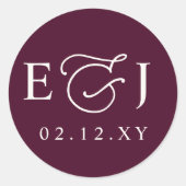 Burgundy Modern Initials Monogram Wedding Runder Aufkleber (Vorderseite)