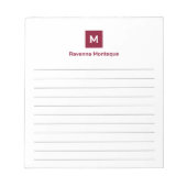 Burgundy Modern Lined Chic Trendy Monogram Notizblock (Vorderseite)