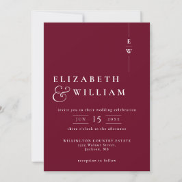 Burgundy Modern Monogram Wedding QR Code Einladung