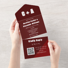 Burgundy Modern QR Code kühl elegant All In One Einladung