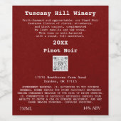 Burgundy Modern QR Code LOGO Beschreibung Weinetikett (Einzelnes Label)