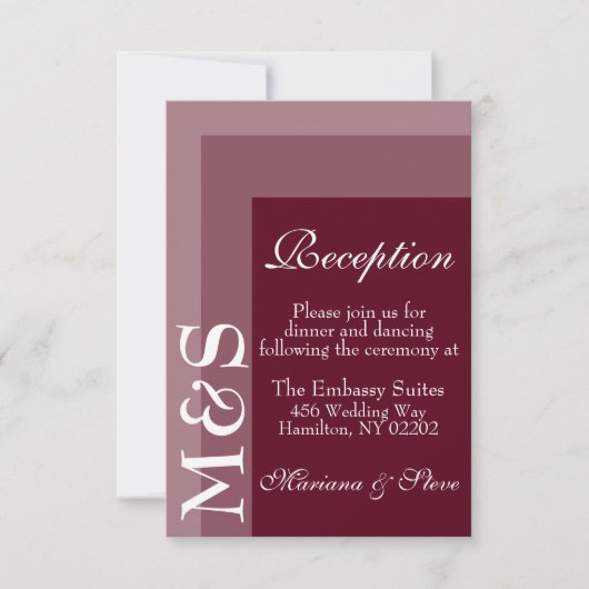 Burgundy Modern Wedding Reception Card Dankeskarte (Vorderseite)