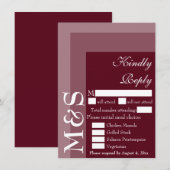 Burgundy Modern Wedding RSVP Card Dankeskarte (Vorne/Hinten)