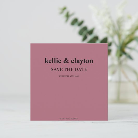Burgundy Moderne Art Hochzeit speichern das Datum Save The Date (Stehend Vorderseite)