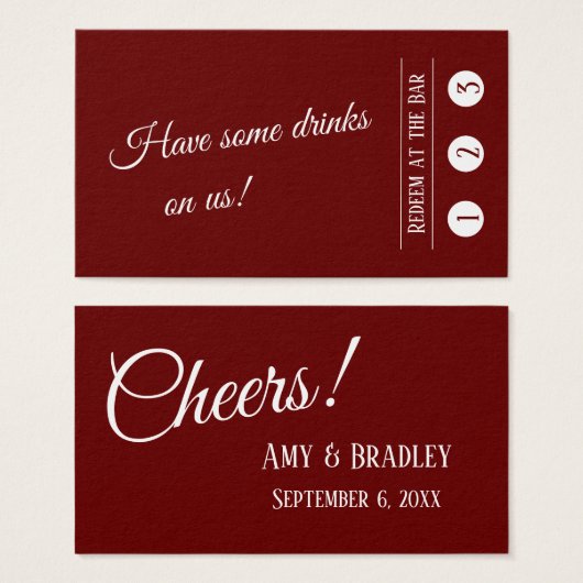 Burgundy Moderne Drink Ticketkarten mit 3 Pins (Vorne & Hinten)