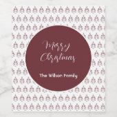 Burgundy Moderne frohe Weihnachtsbaum Weinetikett (Einzelnes Label)