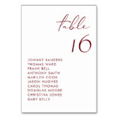 Burgundy Moderne handgeschriebene Skripthochzeit Tischnummer (Rückseite)