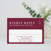 Burgundy Moderne Minimalistische Monogramm-Hochzei RSVP Karte (Stehend Vorderseite)