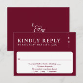 Burgundy Moderne Minimalistische Monogramm-Hochzei RSVP Karte (Vorne/Hinten)