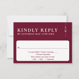 Burgundy Moderne Minimalistische Monogramm-Hochzei RSVP Karte