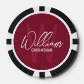 Burgundy Moderne Script Personalisierte Trauzeugen Pokerchips (Vorderseite)