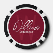 Burgundy Moderne Script Personalisierte Trauzeugen Pokerchips (Rückseite)