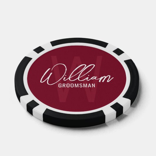 Burgundy Moderne Script Personalisierte Trauzeugen Pokerchips (Einzeln)