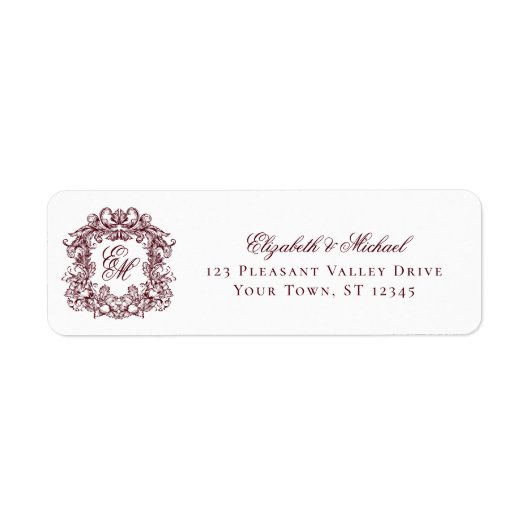 Burgundy Monogram Crest Wedding Return Address (Vorne)