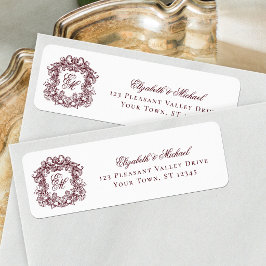 Burgundy Monogram Crest Wedding Return Address