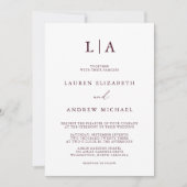 Burgundy Monogram Einfache Minimalistische Hochzei Einladung (Vorderseite)