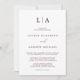 Burgundy Monogram Einfache Minimalistische Hochzei Einladung