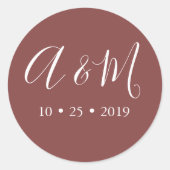 Burgundy Monogram Elegant Wedding Runder Aufkleber (Vorderseite)