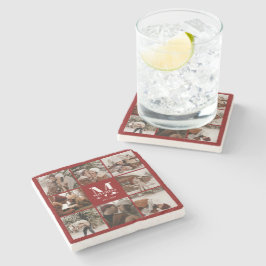 Burgundy Monogram Erstname und Foto Steinuntersetzer