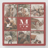 Burgundy Monogram Erstname und Foto Steinuntersetzer (Vorderseite)